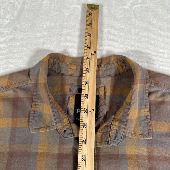 Prana Shirt Men Size XL Brown Plaid Short Sleeve Slim Fit Single Pocket EUC - Picture 3 of 8